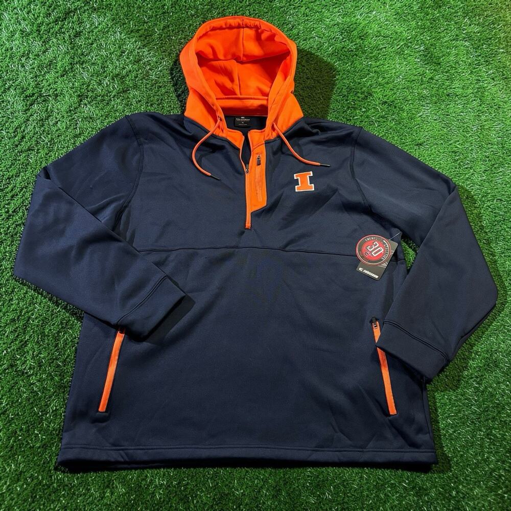 Colosseum Illinois Fighting Illini Men Half Zip Hoodie Navy Orange XL NWT